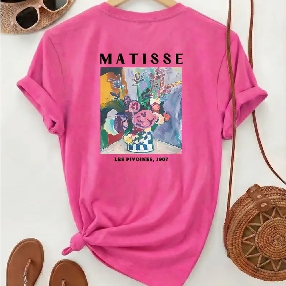 SHEIN Bright Pink Matisse Floral Graphic Tee